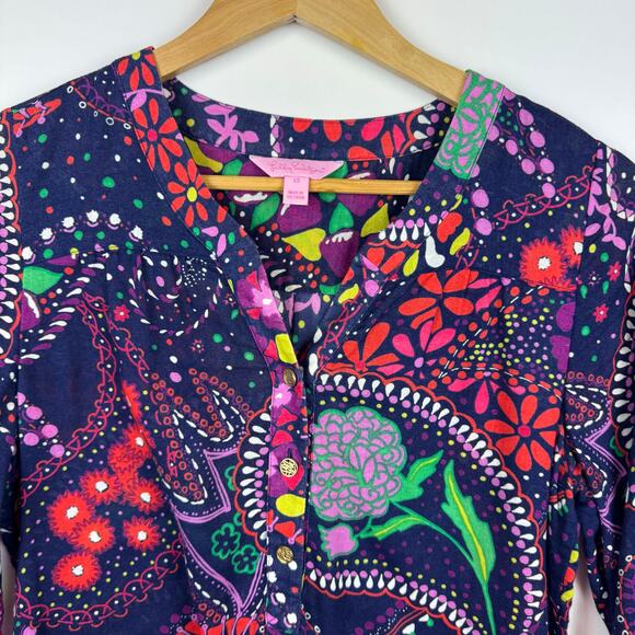 Lilly Pulitzer Womens Providence Top in‎ Garden Menagerie Sz XS Psychedelic 70s - Picture 3 of 15